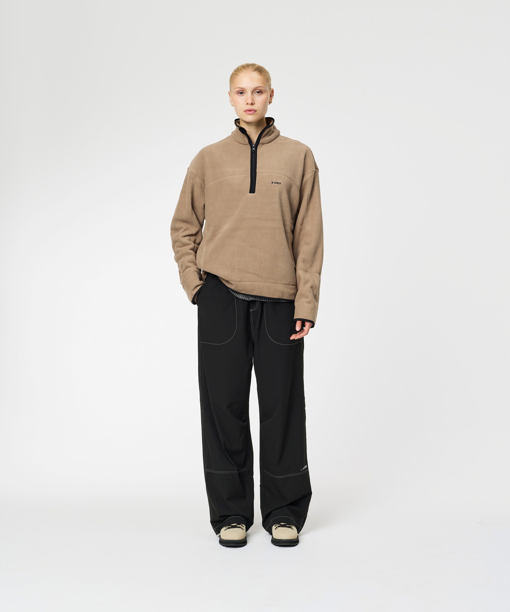 ARKK Apparel Elda Fleece Quarter Zip | Taupe Jacket